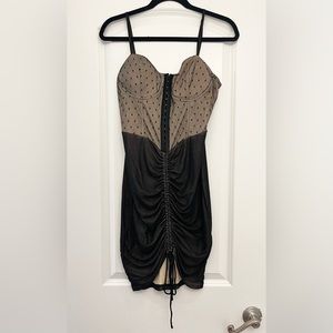 SHEIN | Women’s XL | Nude Illusion Black Mesh Polka Dots Ruched Dress